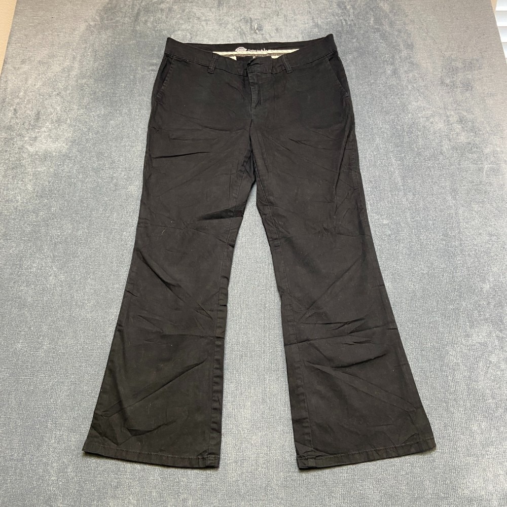 Dickies Flex Slim Fit Pants Womens 12 Black Cotton Stretch Bootcut Leg Zip Fly